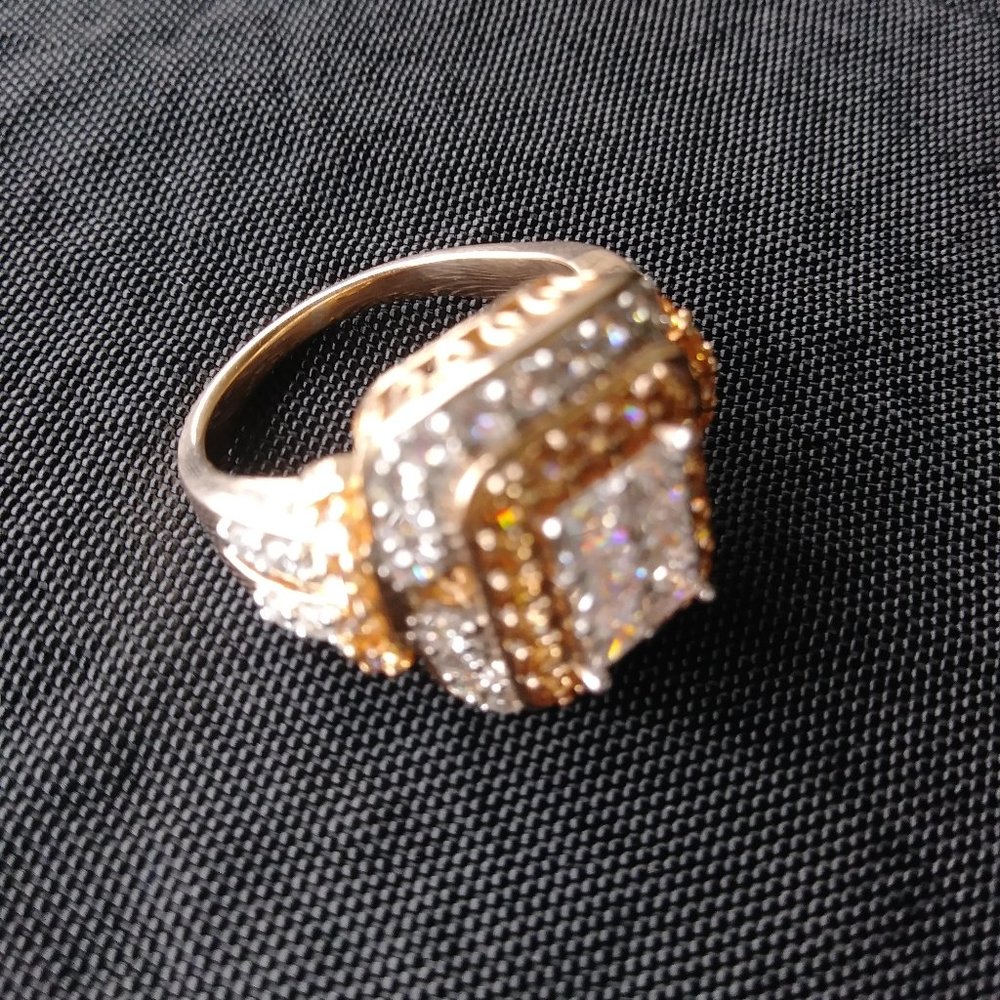 Rose Gold princes cut Mocha and White CZ ring New - Picture 6 of 14